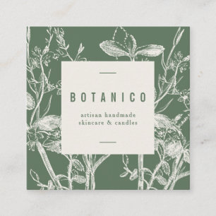 Botanical Sage Green Floral Simple Classy Square S Business Card