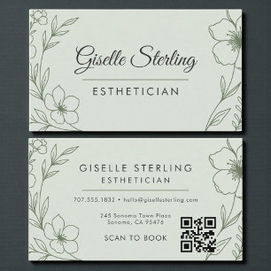 Botanical Sage Green QR Code Aesthetician Floral Business Card