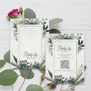Botanical Sage Green QR Code Greenery Wedding RSVP Card