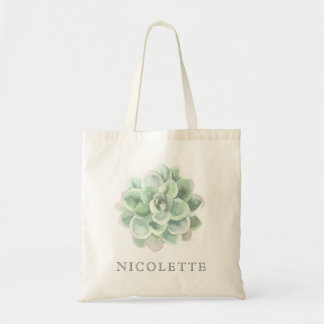 Botanical Sage Green Watercolor Succulent Tote Bag