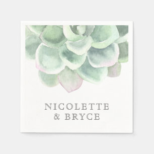 Botanical Sage Green Watercolor Succulent Wedding Napkin