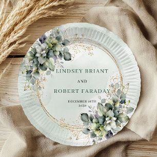 Botanical Sage Green Watercolor Wedding Paper Plat Plate