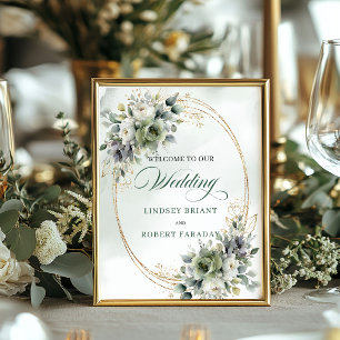 Botanical Sage Green Watercolor Wedding Welcome Poster