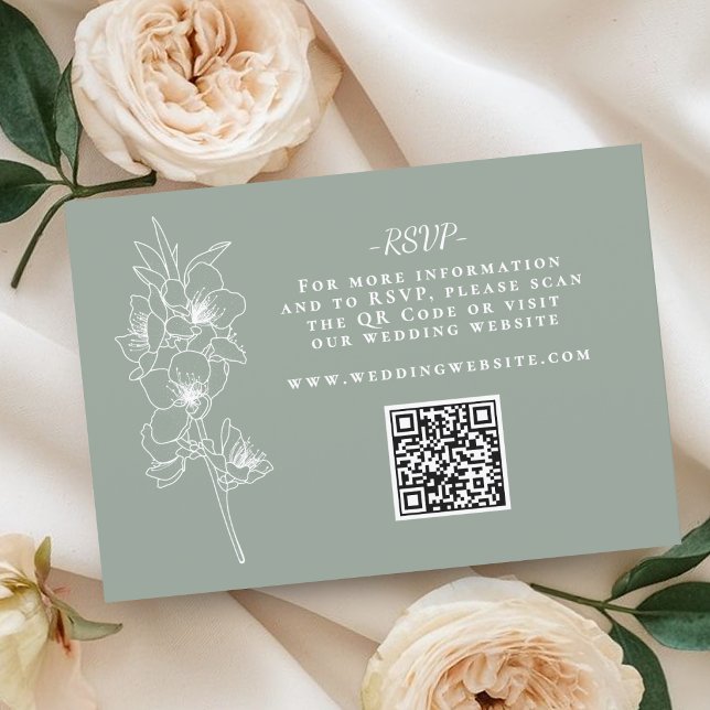 Botanical Sage Green Wedding QR Code RSVP Card (Botanical Sage Green Wedding QR Code RSVP Card)