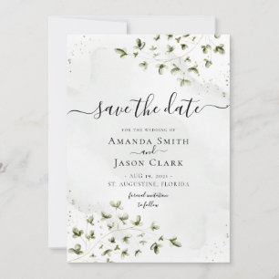 Botanical Sage Greenery Foliage Rustic With Photo  Save The Date