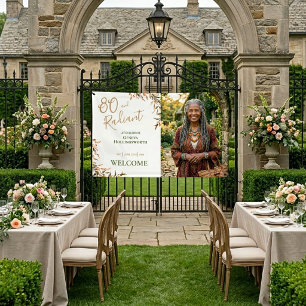 Botanical Sage Radiant 80th Birthday Photo Welcome Banner