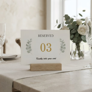 Botanical Sage Reserved Wedding Table Sign Number