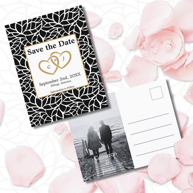Botanical Save the Date Black White Wedding Theme Postcard (Botanical Save the Date Black White Wedding Theme Postcard)