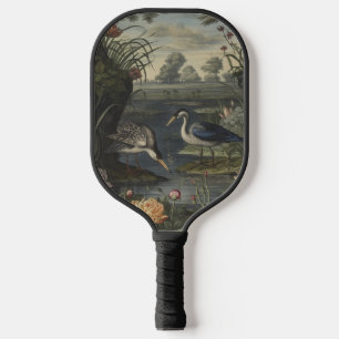 Botanical scene of blue cranes by a river pickleball paddle