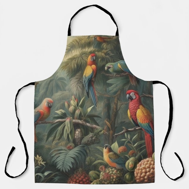 Botanical scene of parrots and pineapples  apron (Front)