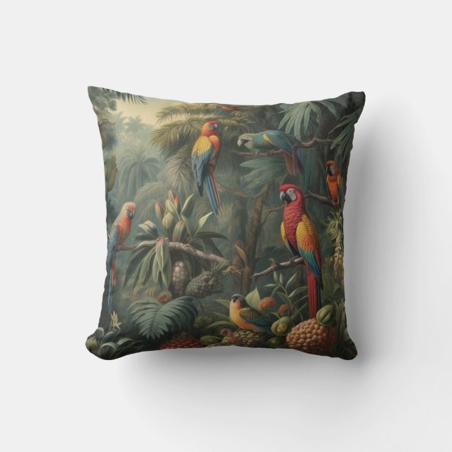 Botanical scene of parrots and pineapples  cushion (Front)