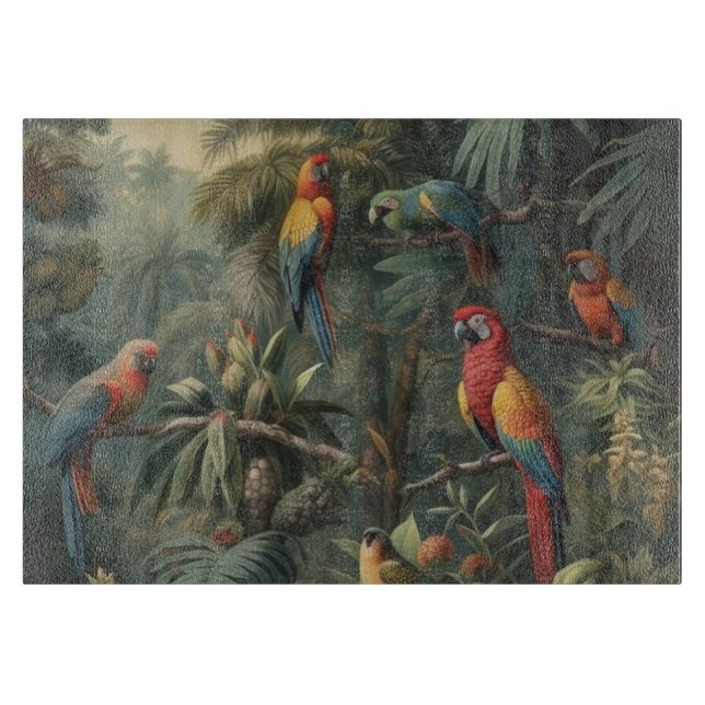Botanical scene of parrots and pineapples  cutting board (Front)