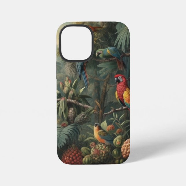 Botanical scene of parrots and pineapples  iPhone case (Back)