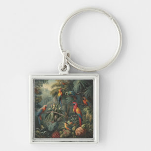Botanical scene of parrots and pineapples  key ring