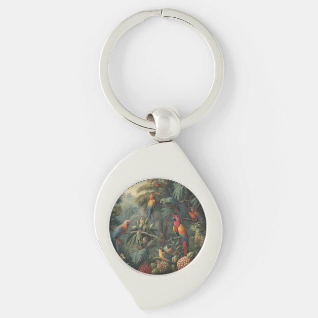 Botanical scene of parrots and pineapples  key ring (Front)