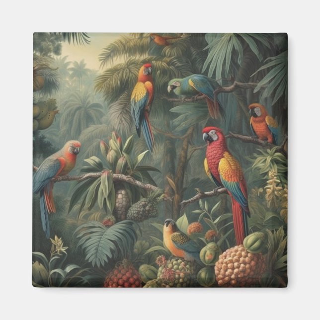Botanical scene of parrots and pineapples  magnet (Front)