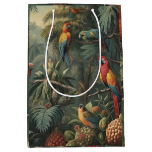 Botanical scene of parrots and pineapples medium gift bag