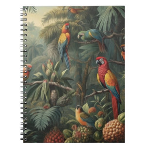 Botanical scene of parrots and pineapples notebook