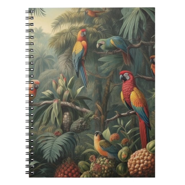 Botanical scene of parrots and pineapples  notebook (Front)