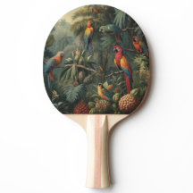 Botanical scene of parrots and pineapples
