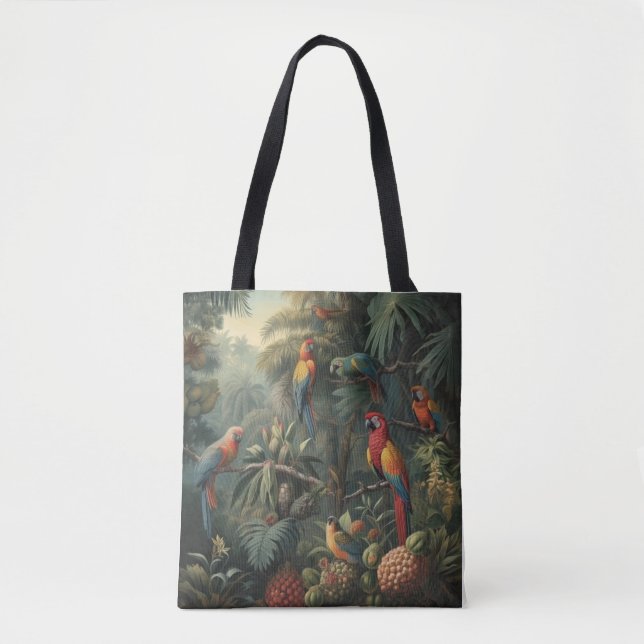 Botanical scene of parrots and pineapples  tote bag (Front)