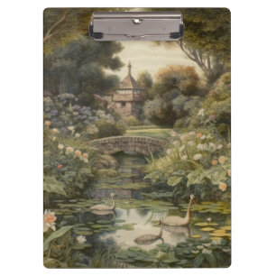 Botanical scene of swans in an English garden Clipboard
