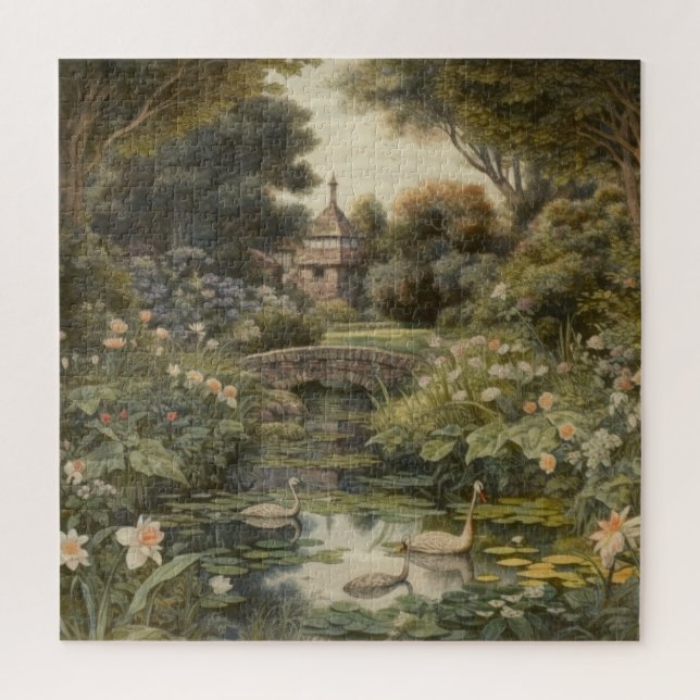 Botanical scene of swans in an English garden Jigsaw Puzzle (Vertical)