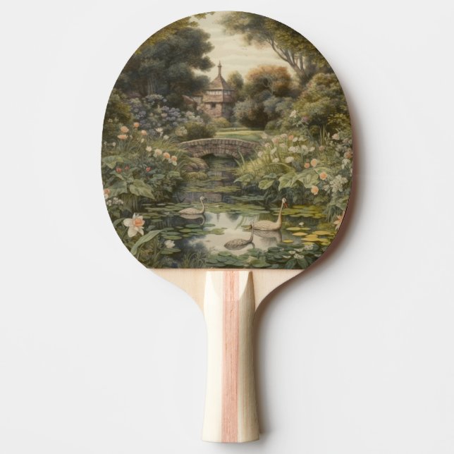 Botanical scene of swans in an English garden Ping Pong Paddle (Front)