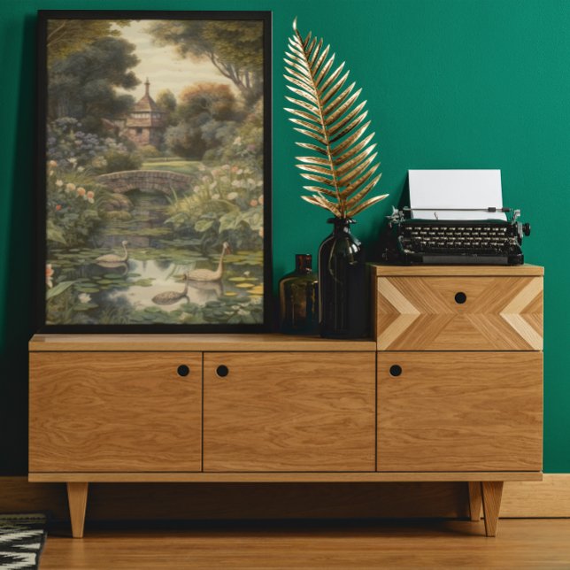 Botanical scene of swans in an English garden Poster (Creator Uploaded)