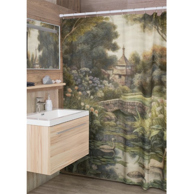 Botanical scene of swans in an English garden Shower Curtain (Creator Uploaded)
