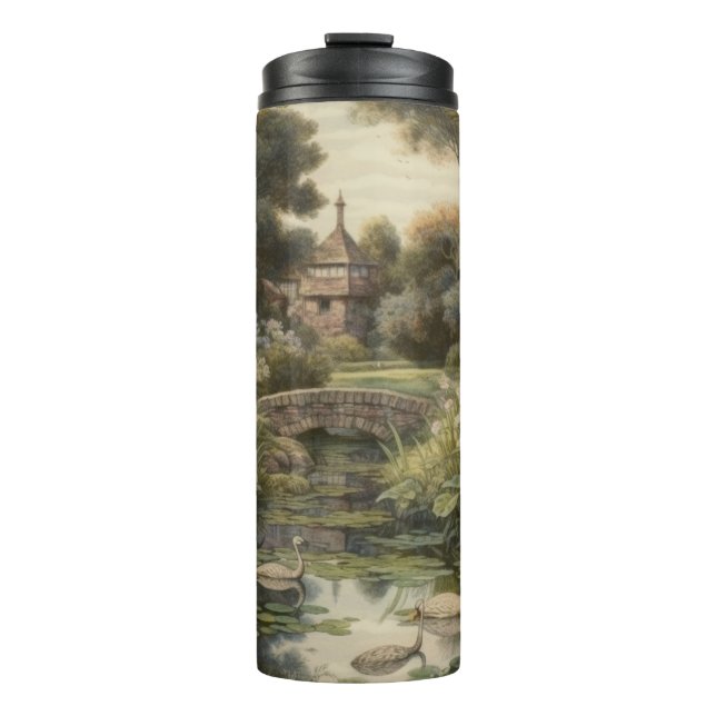 Botanical scene of swans in an English garden Thermal Tumbler (Front)