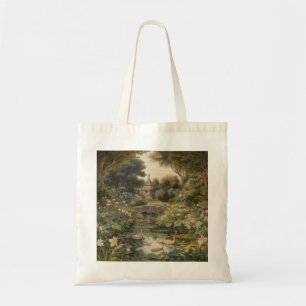 Botanical scene of swans in an English garden Tote Bag
