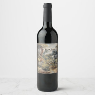 Botanical scene of zebras and lions customisable wine label