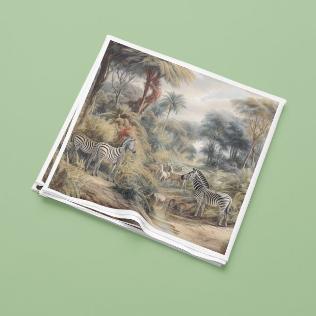 Botanical scene of zebras and lions in an oasis napkin (Creator Uploaded)