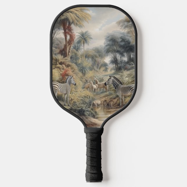 Botanical scene of zebras in an oasis pickleball paddle (Front)