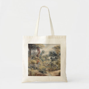 Botanical scene of zebras in an oasis tote bag