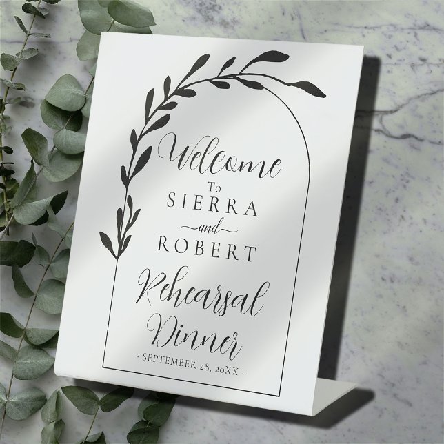 Botanical Script Minimal  Rehearsal Dinner Welcome Pedestal Sign (Creator Uploaded)