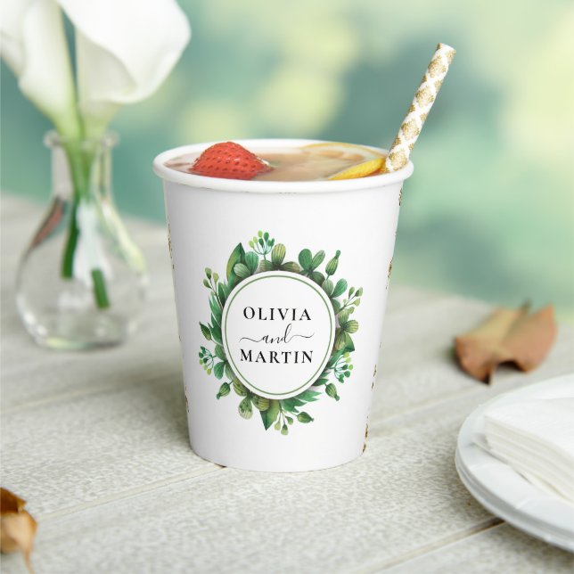 Botanical Script Wedding Paper Cups (Insitu)