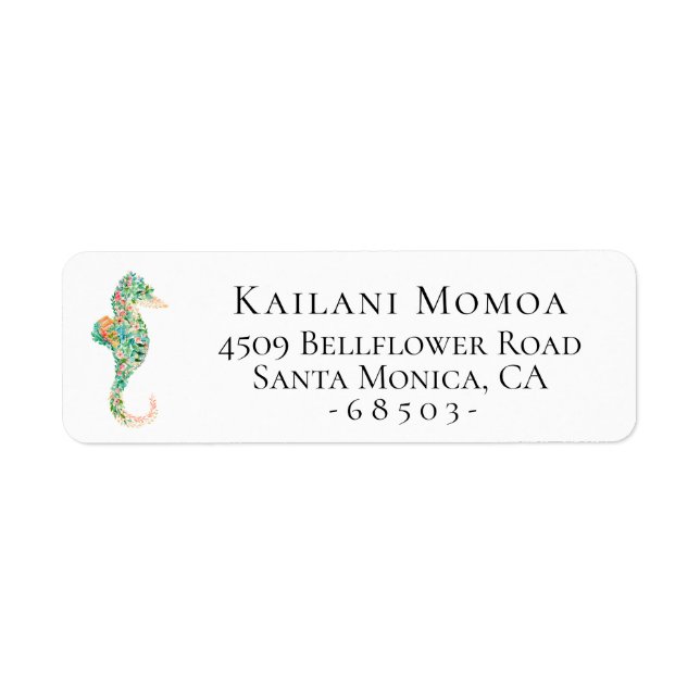 Botanical Seahorse Return Address Label (Front)