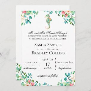 Botanical Seahorse Wedding Invitation