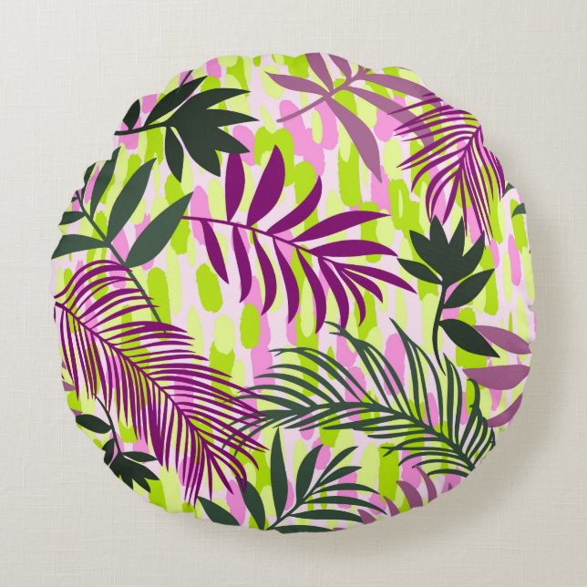 Botanical seamless pattern mixed with geometric sh round cushion (Front)
