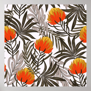 Botanical seamless tropical pattern with bright pl poster