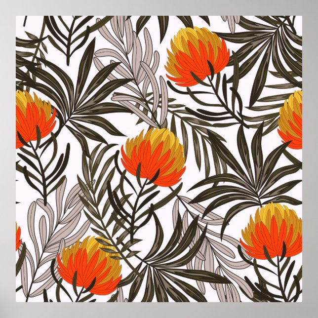 Botanical seamless tropical pattern with bright pl poster (Front)