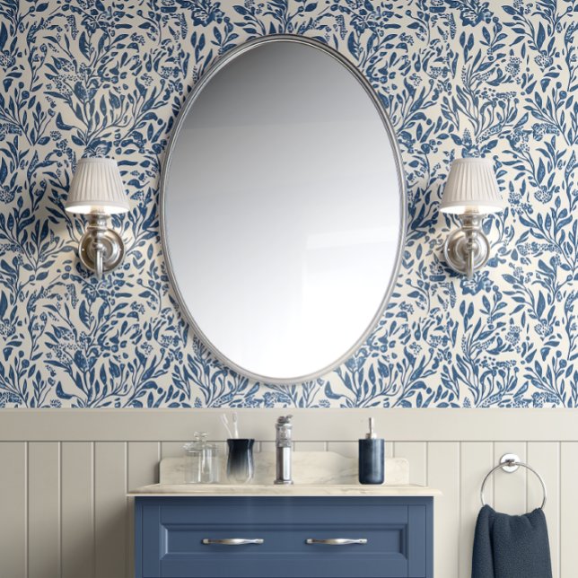Botanical Serenity - Blue and White - Coastal Wallpaper (Botanical Blue Harmony Peel and Stick Wallpaper)