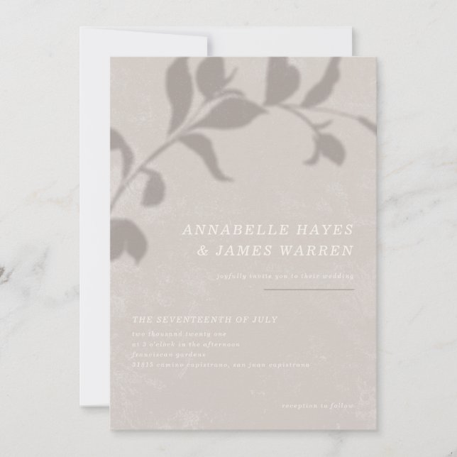 Botanical Shadow Wedding Invitation - Grey (Front)