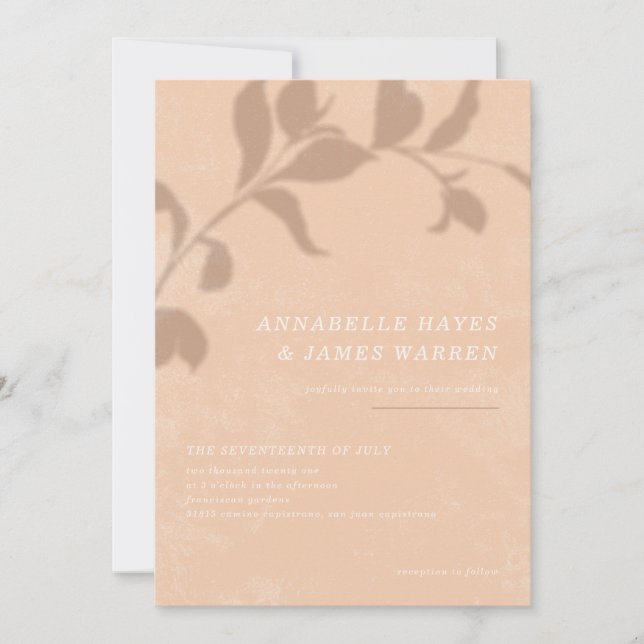 Botanical Shadow Wedding Invitation - Orange (Front)