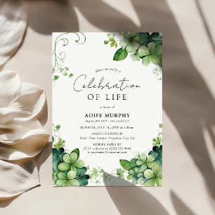 Botanical Shamrock Clover Celebration of Life Invitation