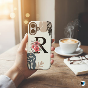 Botanical Shape Boho Retro With Name 1st Capital R iPhone 16 Case