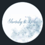 Botanical Sheva Brachos  Classic Round Sticker<br><div class="desc">Elevate your Sheva Brachos celebration with this elegant floral design, featuring a soft watercolor arrangement of blue and lavender-toned blossoms. The gentle, dreamy colour palette and airy layout create a refined, serene atmosphere. Ideal for napkins, plates, favour boxes, and more, this timeless design blends beautifully into any formal or modern...</div>