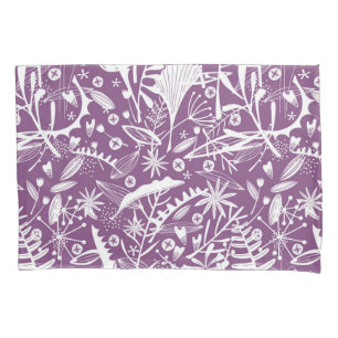 Botanical Silhouettes Purple and White Pillowcase